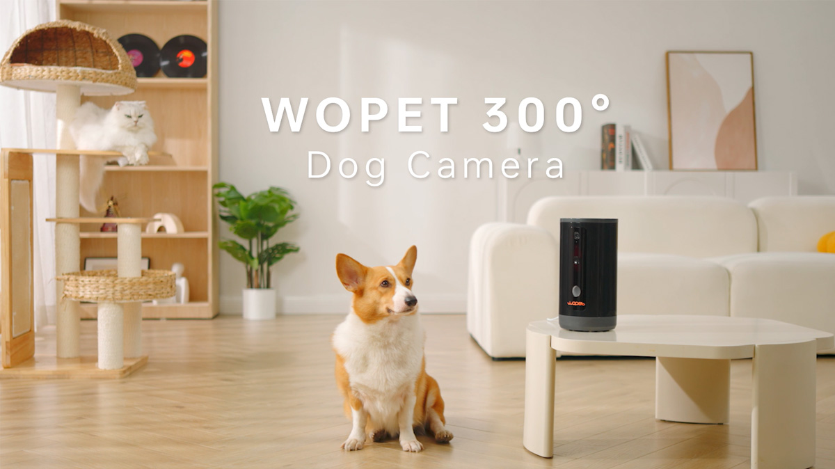 WOPET Cámara para perros de 300° con dispensador de golosinas, [Nuevo 2023]  Cámara WiFi 5G para mascotas para gatos y perros, 1080P HD con visión