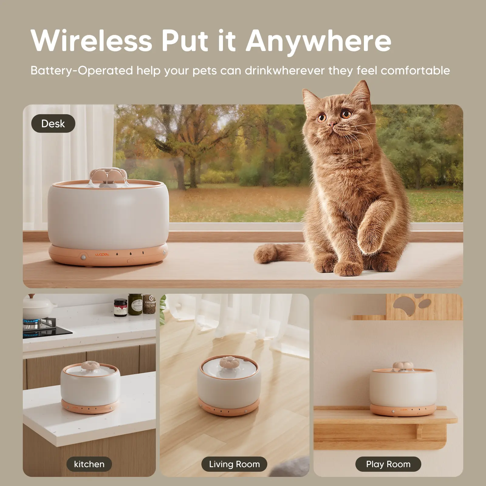 [Coming soon]WOpet Ceramics Wireless Pet Water Fountain For Dogs & Cats - W03