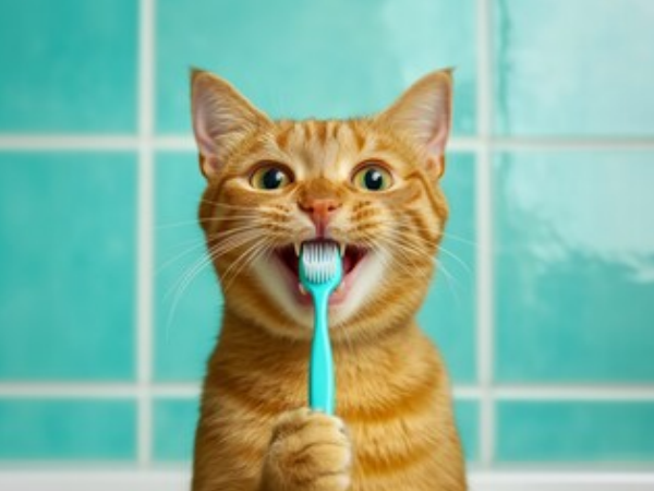 Brushing a cat's teeth