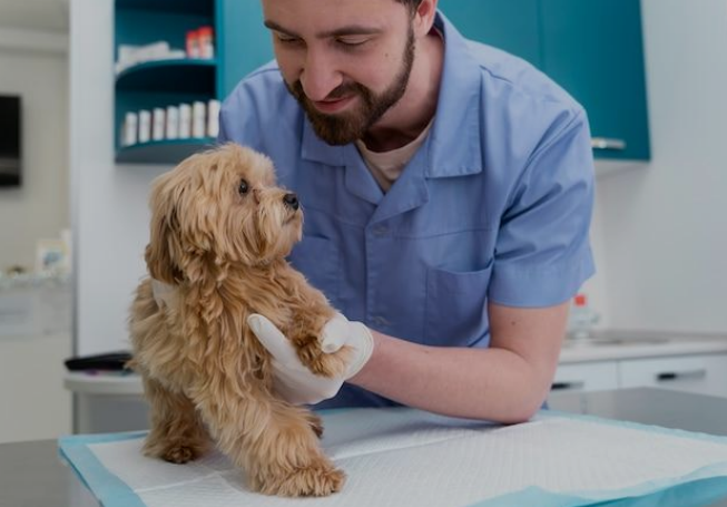 dog at the veterinary for treatment
