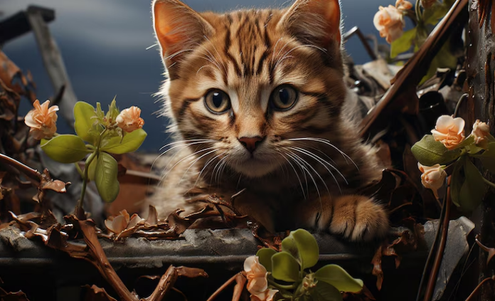 Cat sitting on grass