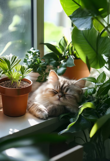 kitten resting in plants