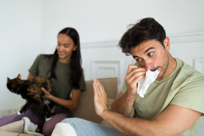 man with cat allergy