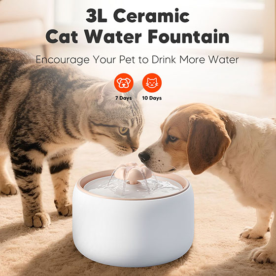 [New] WOpet Ceramic Pet Water Fountain For Dogs & Cats with Power Cable - W03L