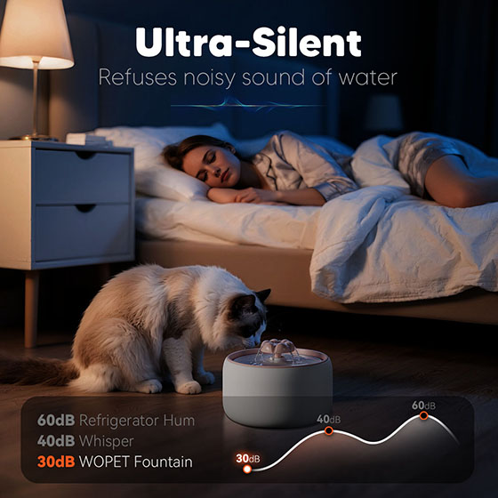 [New] WOpet Ceramic Pet Water Fountain For Dogs & Cats with Power Cable - W03L