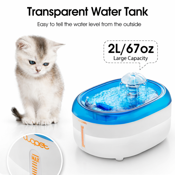 WOPET Cat Water Fountain, 2L Automatic Pet Water Dispenser for Cats & Small Dogs W300