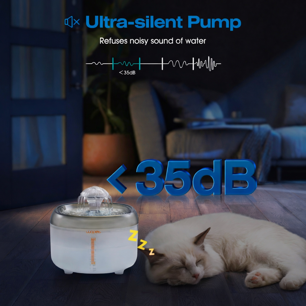 WOPET Cat Water Fountain, 2L Automatic Pet Water Dispenser for Cats & Small Dogs W300-GY
