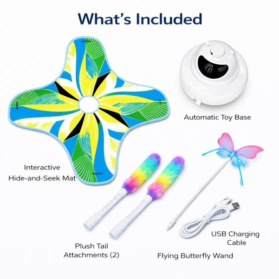 Interactive Cat Toy with Four-Leaf Clover Pattern, Rechargeable 3-in-1 Hide And Seek Cat Toy