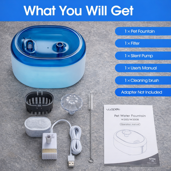 WOPET Cat Water Fountain, 2L Automatic Pet Water Dispenser for Cats & Small Dogs W300