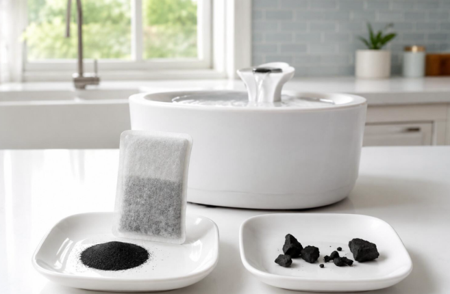 black particles in cat water fountain