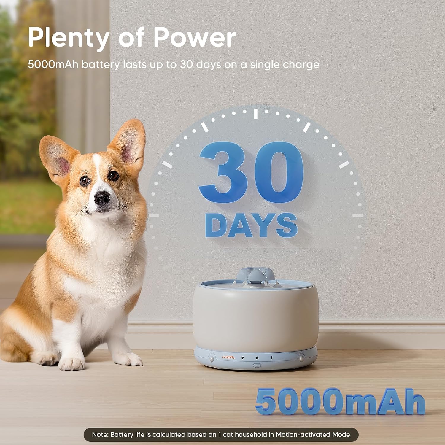 [Blue] WOpet W03 Ceramic Cordless Pet Water Fountain For Cats or Small Dogs