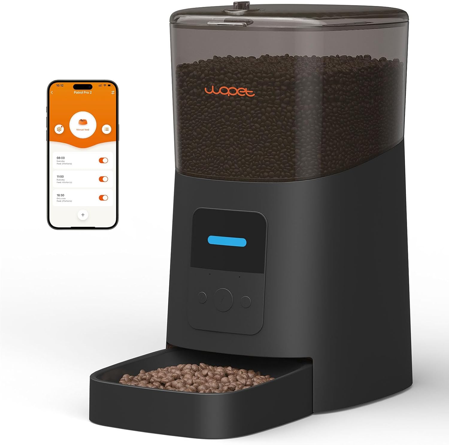 [Black] WOPET F07 Pro 6L Automatic Cat Feeder, Voice Recorder WiFi Remote Control