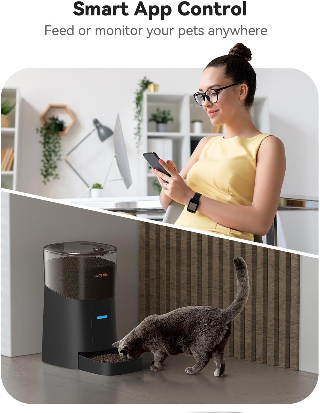 [Black] WOPET F07 Pro 6L Automatic Cat Feeder, Voice Recorder WiFi Remote Control