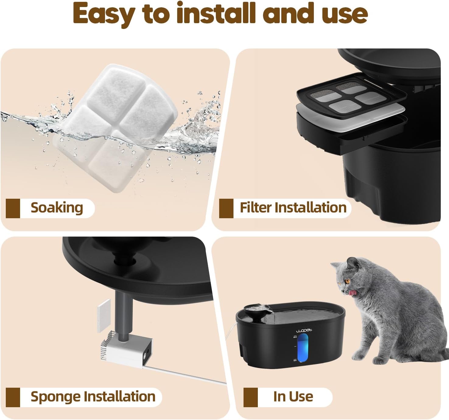 4PCS Filters & 4PCS Sponges For WOPET A08 Dog Water Fountain