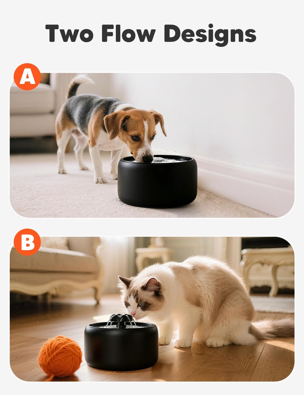 [Black] WOPET W03 LITE 3L Premium Ceramic Pet Water Fountain for Cats or small Dogs
