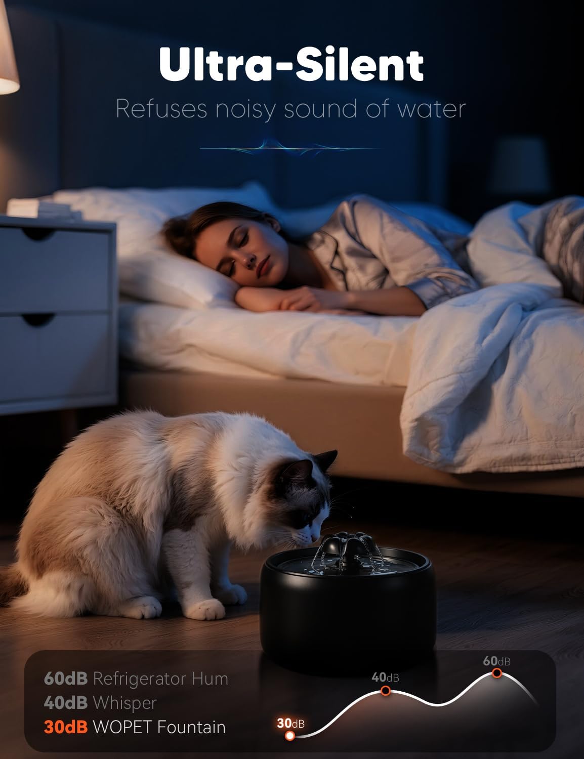 [Black] WOPET W03 LITE 3L Premium Ceramic Pet Water Fountain for Cats or small Dogs